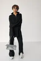 Вільний костюм в рубчик зі светром і прямими штанами - чорний цвет, ONE SIZE (є розміри)