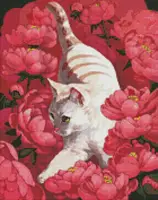 Алмазная мозаика AMO7258 Котик в пионах ©Kira Corporal, 40х50см Идейка на подрамнике