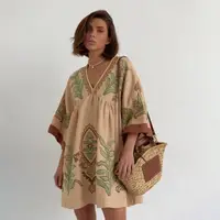 Жіноча лляна сукня Moderika Легенда кавова з вишивкою гладдю S