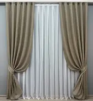 Комплект штор (2шт. 2х2,7м.) колекція "Льон Мішковина". Колір какао. Код 1770ш 32-___