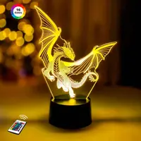 3D нічник "Дракон 2" (ВОЛІЧНЕ ЗОБРАЖЕННЯ) подарункове паковання + 16 кольорів + пульт ДК + мережевий адаптер +