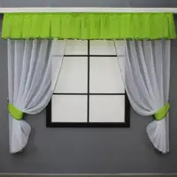 Кухонные шторы (200х170см.) с ламбрекеном, на карниз 2м. Цвет белый с салатовым. Код 00к 59-957