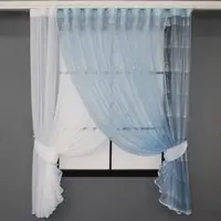 Кухонный комплект (330х170см.), шторки с подвязками. Цвет молочный с голубым. Код 101к 52-0308
