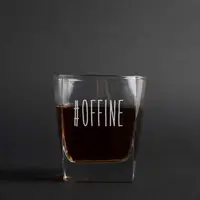 Стакан для виски "#offine", английский, Деревянная подарочная коробка с гравировкой