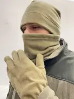 Комплект флісовий з шапки, баффа та рукавичок тактичний для армії ЗСУ бежевого кольору.
