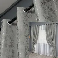 Комплект (2шт. 1,5х2,5м.) штор на люверсах, льон мармур, "Pavliani". Колір сірий. Код 1665ш 37-0181