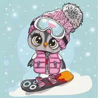 Картина по номерам "Совенок на сноуборде" 30х30 см