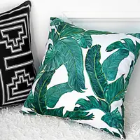 Подушка диванная с бархата Тропические листья 45x45 см (45BP_FLORA015)