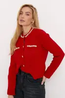 Укорочений кардиган камінчиками - червоний колір, ONE SIZE