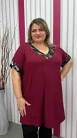 Подовжена вільна футболка "Фенікс" бордова великого розміру  66-68 70-72
