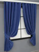Комплект (2шт. 1,3х1,7м.) коротких штор з льону, колекції  "Льон Мішковина". Колір синій. Код 1376ш  35-0124