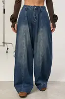 Широкие джинсы Baggy с декоративными швами спереди – синий цвет, S (есть размеры)