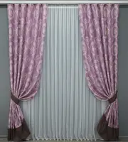 Комплект (2шт.1,5х2,7м.) готових штор з льону. Колір рожевий з венге. Код 009дк 11-0033