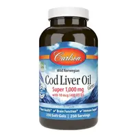 Жирные кислоты Carlson Labs Cod Liver Oil Gems Super 1000 mg, 250 капсул