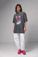 Трикотажна футболка тай-дай з принтом Bugs Bunny - темно-сірий колір, S