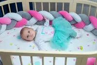 Бортик в ліжечко Хатка Косичка Білий-Сірий-Рожевий 180 см (половина ліжечка)