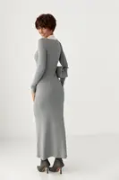 Довга трикотажна сукня-поло в рубчик - сірий цвет, ONE SIZE (є розміри)