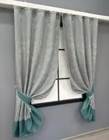 Комплект (2шт. 1,2х1,7м.) коротких штор, льон. Колір світло-сірий з бірюзовим. Код 033дк 12-0102