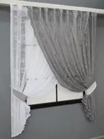 Кухонний комплект (320х170см.), шторки з підв'язками. Колір білий з сіро-бежевим. Код 101к 52-0789