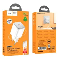 Адаптер мережевий Hoco Mighty single port charger N40 (Type-C to Type-C set) |1Type-C, 20W/3A, PD/QC|