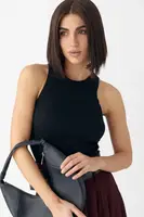 Майка в рубчик з широкою окантовкою - чорний цвет, S