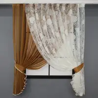 Кухонный комплект (320х170см.), шторки с подвязками. Цвет коричневый с молочным. Код 101к 52-0717