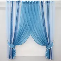 Кухонные шторки (400х170см.) из батиста и шифона. Цвет белый с голубым и синим. Код 096к 59-428