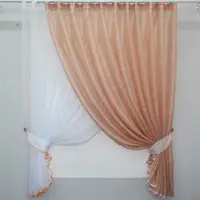 Кухонный комплект (320х170см.), шторки с подвязками. Цвет белый с персиковым. Код 060к 50-713