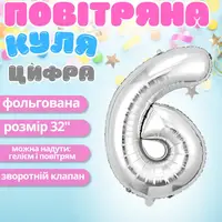 Воздушный шар в виде цифры 6 серебро,32 дюйма, фольгированый, для праздников для дня рождения, юбилеев,