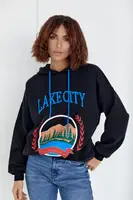 Утеплене худі з принтом та написом Lake city - чорний цвет, L