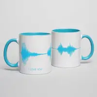 Кружка "I LOVE YOU", Голубой, английский, Деревянная подарочная коробка с гравировкой, 330 мл