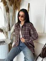 Теплая рубашка-байка AO701 Коричневая Oversize S-L