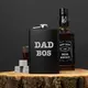 Набор черная фляга с рюмками "Dad bos", английский, Деревянная подарочная коробка с гравировкой, 210 мл