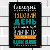 Табличка металлическая Сьогодні чудовий день для того, щоб вивчити щось цікаве 26х18,5 см (MET_20J065_SER)