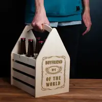 Ящик для пива "Boyfriend №1 of the world" для 6 бутылок, Тонированное дерево, английский