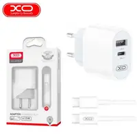 Сетевое зарядное устройство XO L97 PD разъем Type-C и USB/2.4A с кабелем Type-C - Type-C Белый