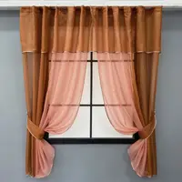 Кухонные шторы (280х170см.) с ламбрекеном, на карниз 1-1,5м. Цвет коричневый с коралловым. Код 090к 52-1163