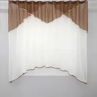 Кухонный комплект, тюль арка с ламбрекеном. Цвет молочный с коричневым. Код 025к