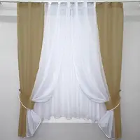Кухонный комплект (280х170см) шторки и тюль, на карниз 1,5-2 м. Цвет темный бежевый с белым. Код 038к 50-994