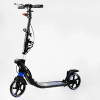 Двухколесный складной самокат Best Scooter, фонарик, 2 амортизатора. Black and blue (114436)
