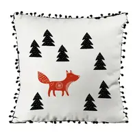 Подушка c мешковины и помпонами Лиса 45x45 см (45PHBP_19NG004)