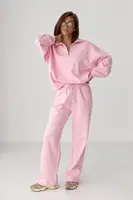 Однотонний спортивний костюм із написом - рожевий цвет, ONE SIZE