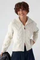 Теплий кардиган в косички на блискавці - бежевий цвет, ONE SIZE