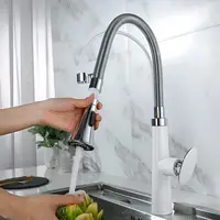Змішувач кухонний висувний злив кран два режими води обертається на 360 градусів WanFan Білий Хром з Білим