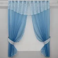 Кухонный комплект, (290х170см.) шторки с ламбрекеном и подхватами. Цвет голубой с белым. Код 084к 50-888