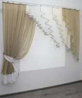 Кухонний комплект, шторка з ламбрекеном. На карниз 1,5-2м. Колір темно-бежевий з молочним і білим. Код 070к