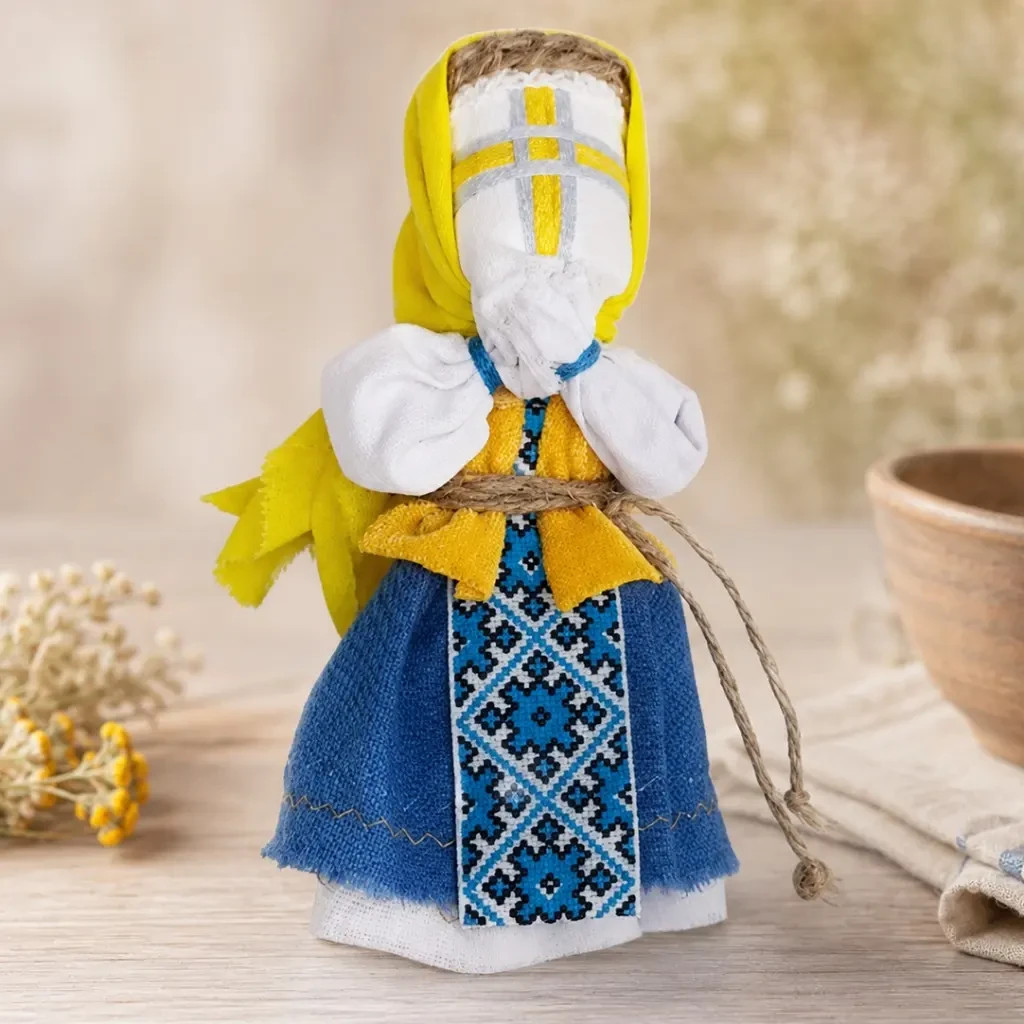 Лялька мотанка міні в жовто-блакитній хусточці 14 см Гранд Презент 014 ХЖ-1