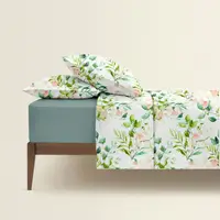 Двоспальна постільна білизна з простирадлом на резинці FLORAL LEAVES