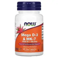 Витамины и минералы NOW Mega D3 &amp; MK-7, 60 вегакапсул