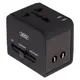 Универсальное зарядное устройство XO WL01 UK/EU/US, сетевой переходник с двумя USB портами Черный